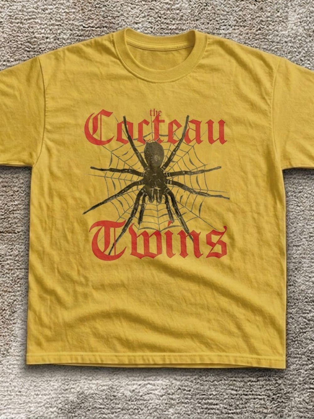 Gildan Yellow Band Tee with Red Lettering and Black Spider Graphic